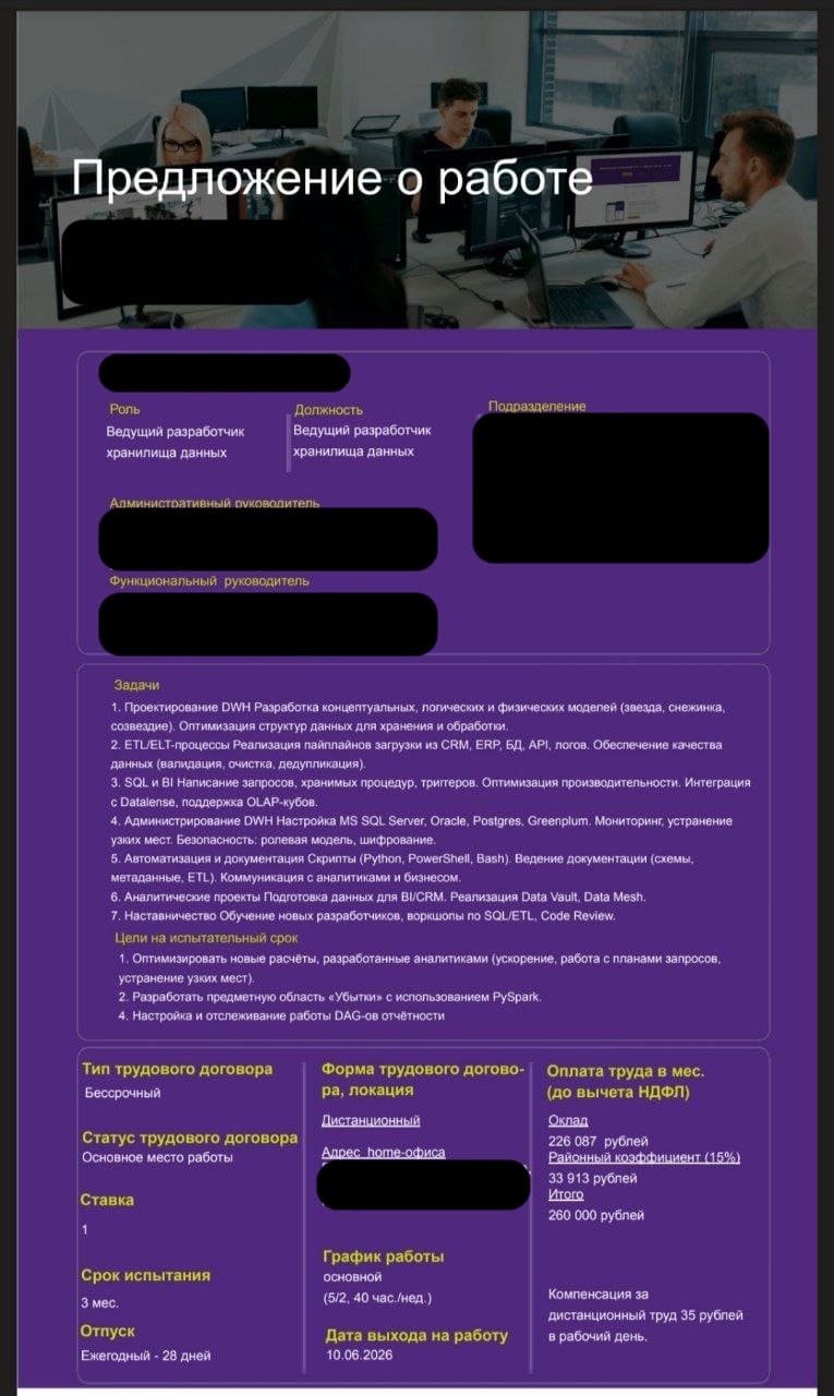 Оффер 260k gross с ПД